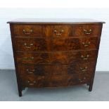 19th century flame mahogany bow front chest with three short and four long drawers, on straight legs