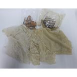 Antique lace to include a collar, scarf and hair piece, together with a hair slide and tiara and a