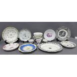 Collection of 18th and 19th century porcelain and pottery saucers, plates, teabowls and cream jug to