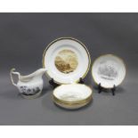 English bat printed porcelain to include a Spode saucer, four others, jug and a plate (7)