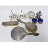 George V silver backed dressing table brush set comprising hand mirror, hair brush and clothes
