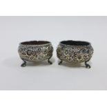 Pair of Victorian silver salts, Birmingham 1890, foliate embossed pattern and vacant heart