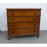 19th century mahogany chest, the rectangular top over four graduating long drawers with bun handles,