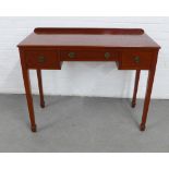 Yewwood ledgeback table / writing desk, on square tapering legs with spade feet, 97 x 80 x 43cm