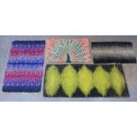 Three vintage wools rugs and a wall hanging depicting a peacock, 125 x 76cm (4)