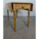 Vintage pine Pembroke table on ring turned legs, 94 x 76 x 62 & 98cm open