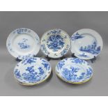 Collection of tin glazed blue and white pottery to include a set of four bowls and three various