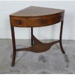 19th century mahogany and inlaid corner washstand with three drawers, splayed legs and conforming