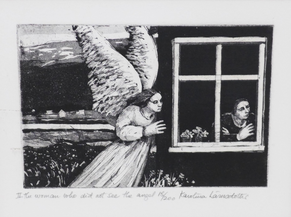 Karolina Larusdottir RWS (Icelandic 1944-2019) ' the woman who did not see the angel' an etching,