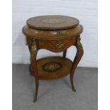 Louis XV style ormolu mounted kingwood and marquetry inlaid work / sewing table, the hinged lid with