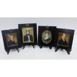 Four 19th century portrait miniatures, painted on ivory, to include Alexander Cunningham by