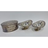 Pair of 19th century Epns sweetmeat baskets and a silver plated oval box with a hinged lid, 17cm