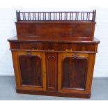 Victorian flame mahogany chiffonier with a gallery back and lift up compartment, 139 x 143 x 50cm