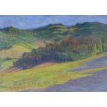 A pastel landscape, apparently unsigned, framed under glass, 27 x 19cm