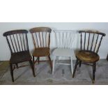 Four various spindle back chairs with solid seats, (4)