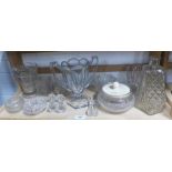 Collection of moulded and pressed glass to include vases, salts, knife rests, etc (14)