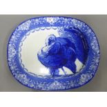 Large Royal Doulton blue white ashet Turkey pattern ashet / serving dish, printed factory backstamp,