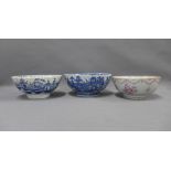 18th century English pearlware punch bowl, blue and white punch bowl with river and bridge pattern