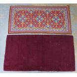 wool wall hanging panel and a purple rug, 180 x 176cm (2)