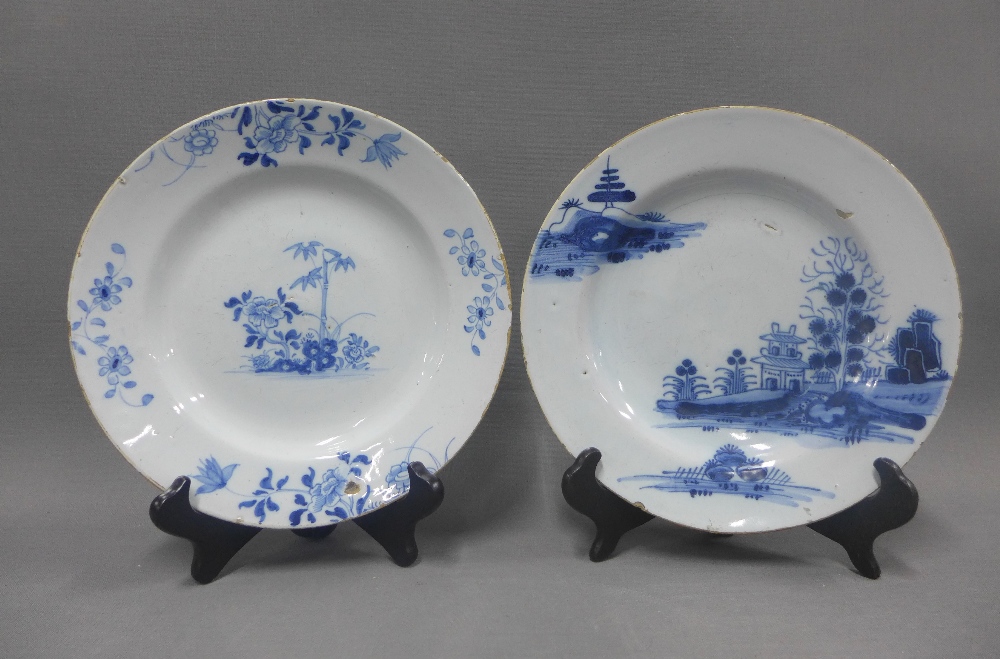 Collection of tin glazed blue and white pottery to include a set of four bowls and three various - Image 3 of 4