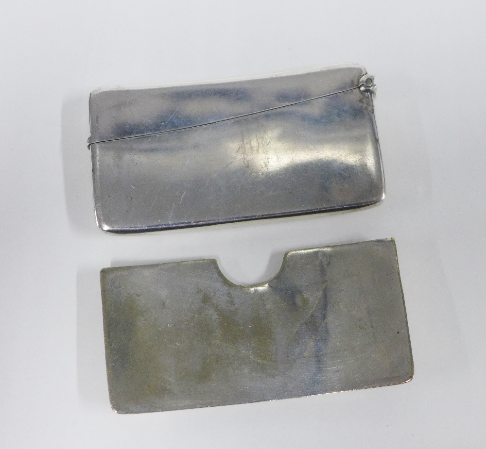 George VI silver card case, Birmingham 1938 and a foliate engraved white metal card case, 8cm (2) - Image 3 of 3