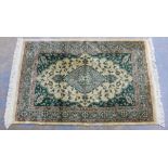 Bangladesh Jute rug, green and ivory field with allover foliate design, 146 x 90cm