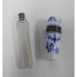 German porcelain blue and white porcelain scent bottle with white metal mounts, blue crossed