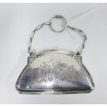 George V silver purse, Joseph Gloster Ltd, Birmingham 1916, with brown leather interior, 10cm