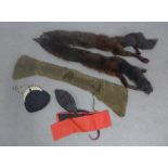 Fur stoles, satin handbag and hat, etc (a lot)