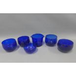 Six Bristol blue glass rinsers (6)