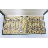 Marius Hammer cased set of silver gilt spoons, comprising twelve glace spoons and two serving