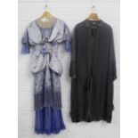 An Edwardian silk embroidered dress together with a grey chiffon dress, (2)