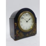 Early 20th century Walker & Hall, black lacquered chinoiserie mantle clock, with French brass