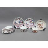 18th century Chinese coffee cup and two famille rose teabowls with four matching saucers and another