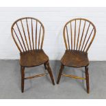Pair of elm spindle hoop back chairs with solid seats and turned legs, 44 x 87cm (2)