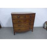 19th century mahogany bow front chest with two short and three long drawers, shaped apron to base,