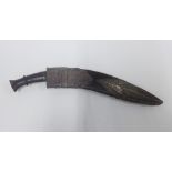 Silver mounted Kukri of traditional form, with a curved steel blade with double fuller and wooden