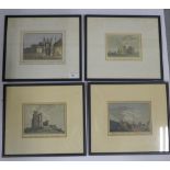 Set of four coloured prints to include Framlingham Castle, Orford Castle, Leystone Abbey and