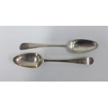 Pair of Georgian Irish silver serving spoons, Dublin 1798, Old English pattern with bright cut