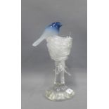 Murano art glass bird and nest, designed by Elio Raffaeli, signed with etched signature, 30cm high