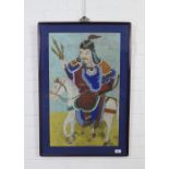 Japanese warrior on horseback, oil on board, apparently unsigned, within a glazed chinoiserie frame,