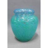 Scottish green art glass vase with aventurine inclusions and polished base, 19cm