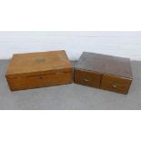 Early 20th century index card box and an oak canteen box, 53 x 17, (2)