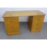 Meredew mid century pedestal desk with six drawers, 122 x 70 x 51cm.