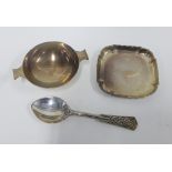 WITHDRAWN Scottish silver Quaich, Edinburgh 1971, silver pin dish, Birmingham 1972 and a jam spoon