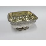 Russian silver gilt bowl, the square top with an acanthus border with pattern of flowerheads and