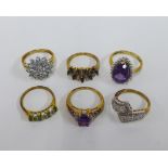 Six 9ct gold gemset dress rings (6)