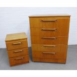 Retro Sakol Furniture teak veneered chest with five long drawers, 74 x 103 x 40, together with a