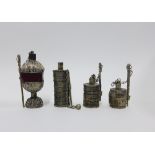 Four Indian white metal scent / oil bottles, tallest 9cm (4)