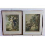 Two mezzotints,one signed in pencil Francois Petit Jean, after Watteau and another, both framed